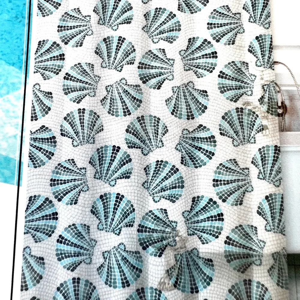 Blue Mosaic Tile Scallop Seashells Peva Shower Curtain Beach Nautical Coastal